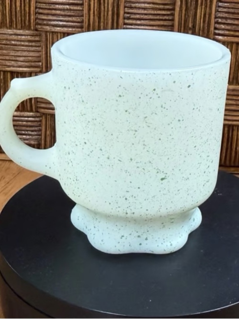 Speckled Cream Ceramic Mug with Sculpted Footed Base